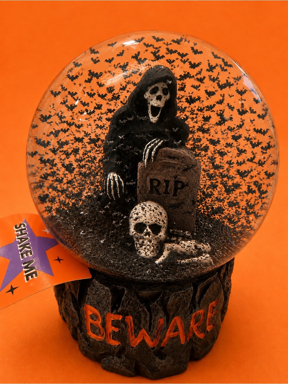 Halloween Beware Grim Reaper Snow Globe BEWARE NWT 👻💀🎃🖤